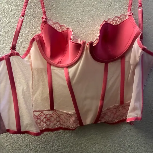 Elegant Pink Lace Corset Bustier Top With Straps L - Image 10