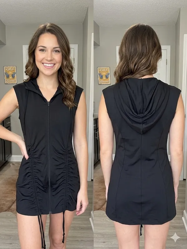 Vintage Y2K Frederick's of Hollywood Hooded Mini Dress L - Image 2