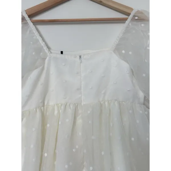 English Factory White Polka Dot Tulle Mini Dress M Cottagecore Puff Sleeve NWT - Image 8