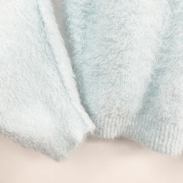 Free People Womens Princess‎ Delicate Blue Fuzzy Ethereal Coquette Sweater M - Image 5