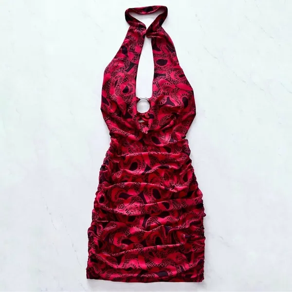 I.am.gia I AM GIA Elegant Red and black snake print Halter Dress Medusa Dress - Image 4