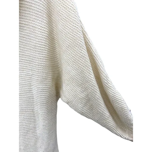 New‎ York & Company Open-Knit Shimmery Cowl Neck Sweater Large Cream Gold Top - Image 2