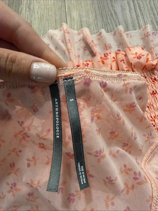 Anthropologie Smocked Ruffle Cami & Short/Brief Set - Pink Floral size small - Image 8