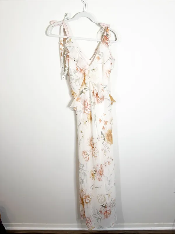 Christian Lacroix Pastel Floral Ruffle Maxi Dress Small - Image 3