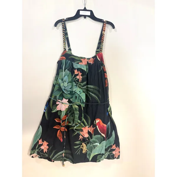 Farm Rio Midnight Macaw Fiesta Black Mini Dress with straps Medium - Image 2