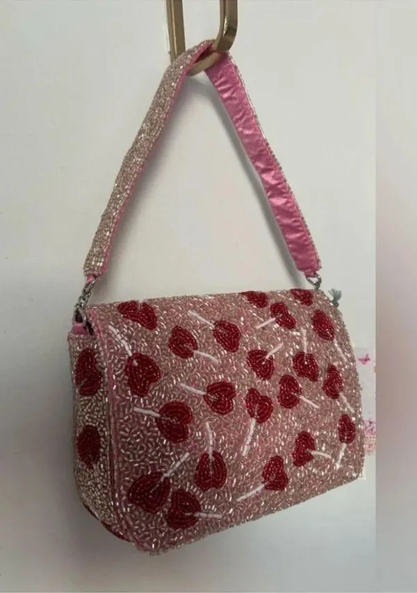 viral beaded lollipop shoulder bag sequins hand made Pink - Image 4