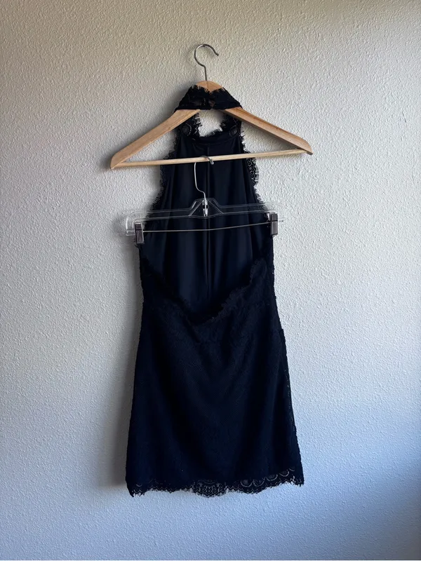 Black Lace Halter Backless Mini Dress - Image 5