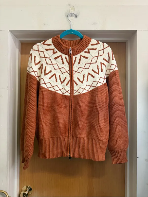 Varley Women’s Rust & Cream Western Print Zip-Up Sweater. Size: Small - Image 3