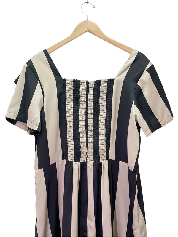 Ivy City Co Marni Dress Sz 1X Black Gold Stripe Satin Bow Midi Retro Party NWT - Image 7