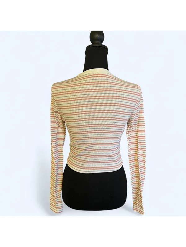Charlotte Russe Vintage Y2K striped long sleeve baby tee fairycore coquette top Size Small 💗 - Image 4