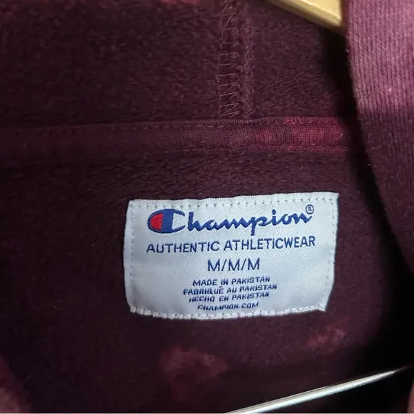 Champion Tie Dyed Cropped Sweatshirt Hoodie Burgundy Women’s Size Medium - Image 2