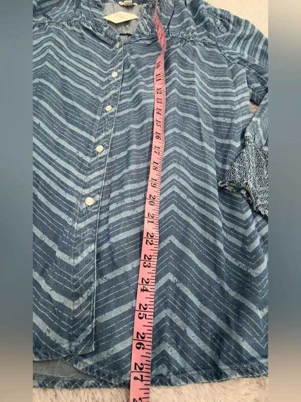 Cato Blue Chevron-Pattern Button Down Blouse - Image 5