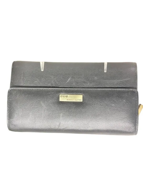 Vintage Ralph Lauren Black Leather Trifold Checkbook Wallet Black 7.5x4.5 inches - Image 3