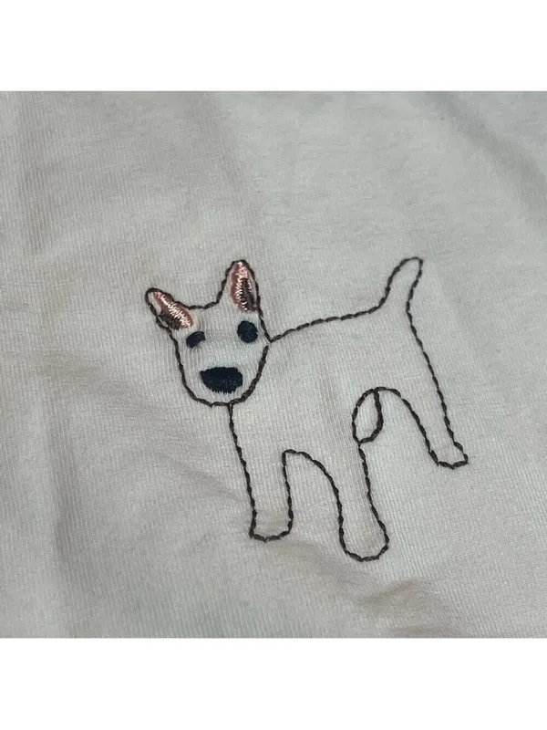 Mesh+Love White Dog Pups Graphic Embroidery tshirt Kitsch '90s Animal Core Sz L - Image 10