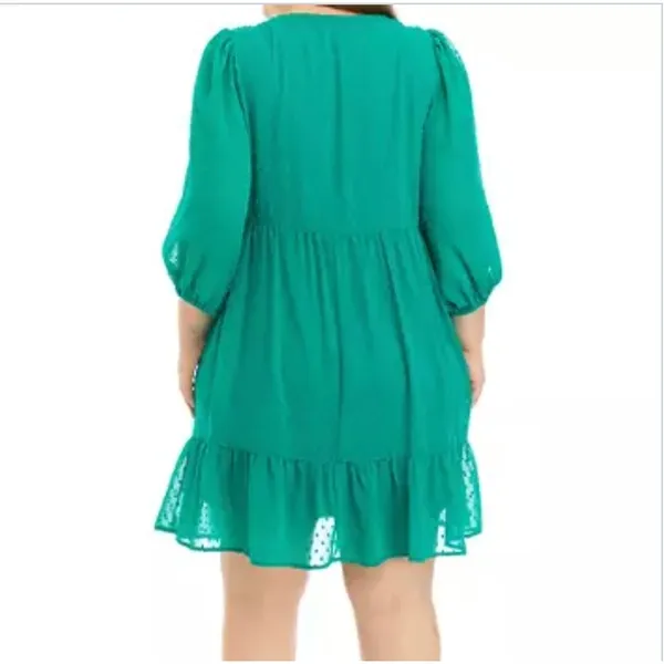 52Seven Babydoll Dress Women 1X Green Swiss Dot Tiered Boho Feminine Romantic - Image 2