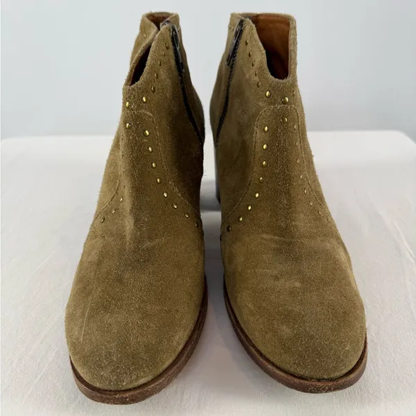 Frye Nora Suede Studded Booties‎ in Olive Green Size 8 - Image 3