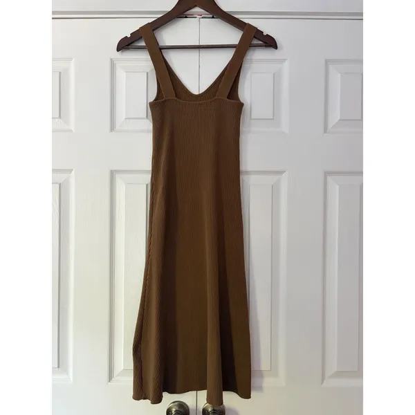 Vince Brown Ribbed Knit V-Neck Midi Dress Sleeveless Small - Image 5