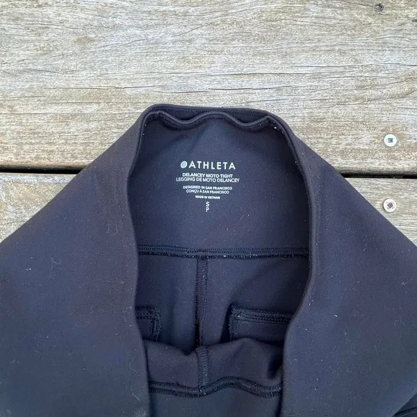 Black High Waisted Athleta Delancy Moto Leggings w/ Zip Ankles and Pockets - Image 3