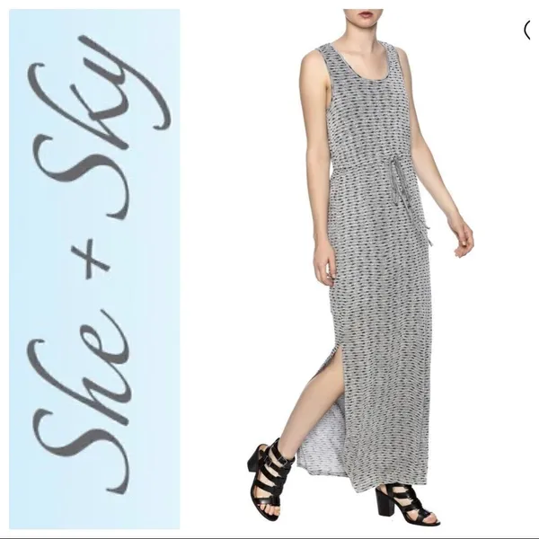 She & Sky Grey and Black Maxi Sun Dress Size Med - Image 3