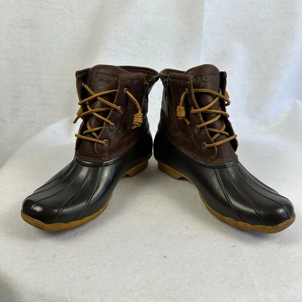 Sperry Women's 7.5 Duck‎ Boots Brown Leather Rubber Waterproof Winter Rain Boots - Image 8