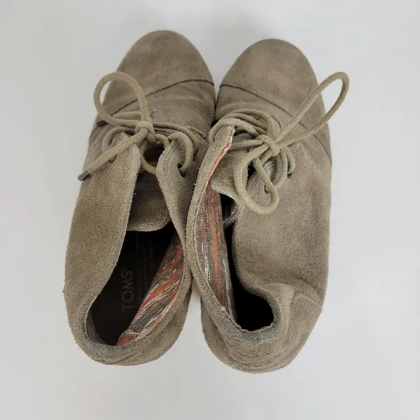 Toms Women's Shoes Size 8 Brown Suede Lace-Up Almond Toe Buck Wedges Heels - Image 4