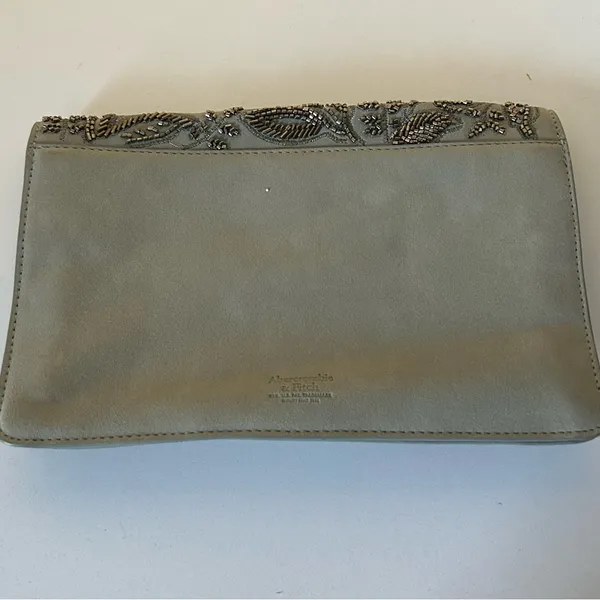Abercrombie Embroidered Beaded Leather Gray Clutch - Image 5