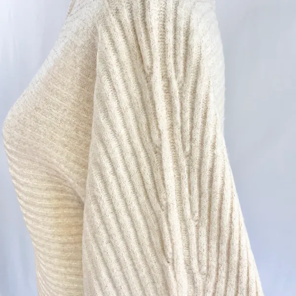 New Lush Lurex Ribbed Boat Neck Sweater Off The Shoulder Long Sleeve Cream Gold - Image 9