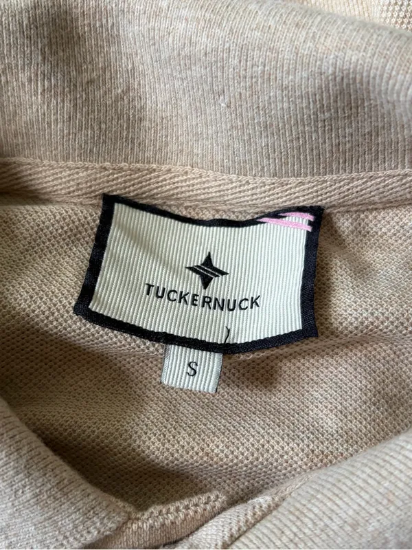 Tuckernuck sandstone Pique Holmes Boyfriend Polo beige short sleeve size small - Image 3