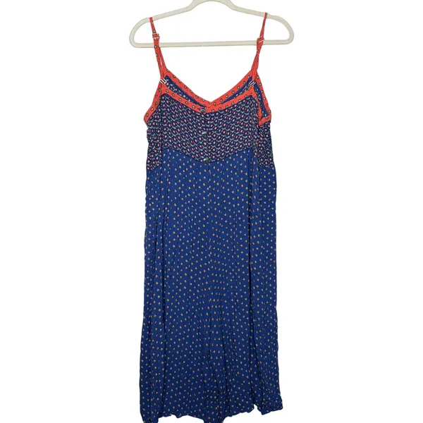 Anthropologie XL Blue Floral Wide Leg Cropped Jumpsuit Boho Adjustable Strap - Image 10