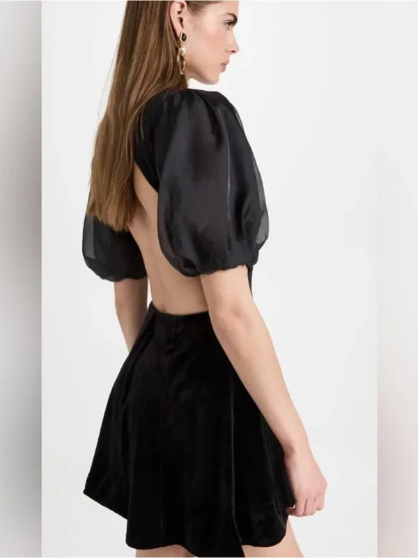 BARDOT Kiah Mini Puff Sleeve Backless Velvet Mini Dress - Image 5