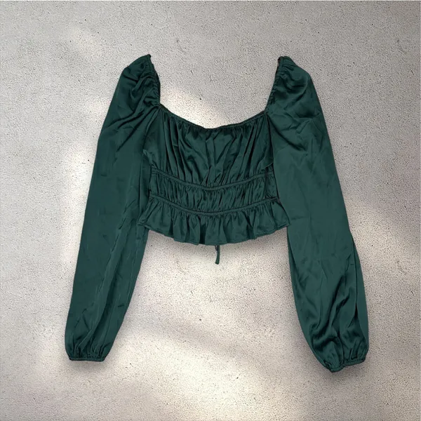 NWT Forever 21 Satin Tie Front Blouse Women's S Green Fairy Princess Cottagecore - Image 3