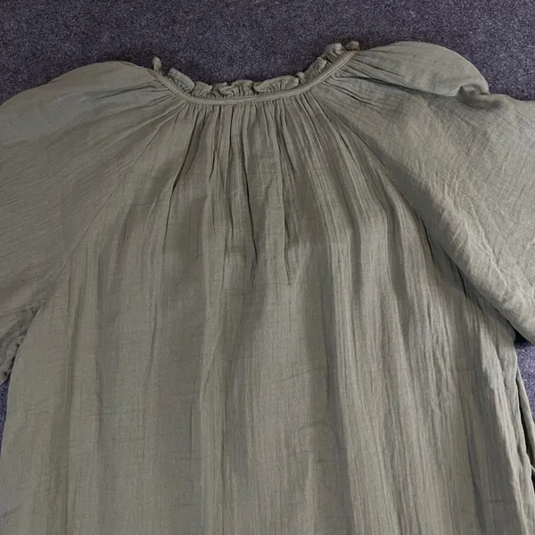 Old Navy Womens Olive Green Cotton Gauze Ruffle Neck Shift Dress Large Short Slv - Image 11