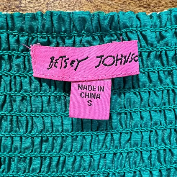 Betsey Johnson Maxi Dress Small Green Palm‎ Leaf Tropical Smocked Puff Sleeve - Image 10