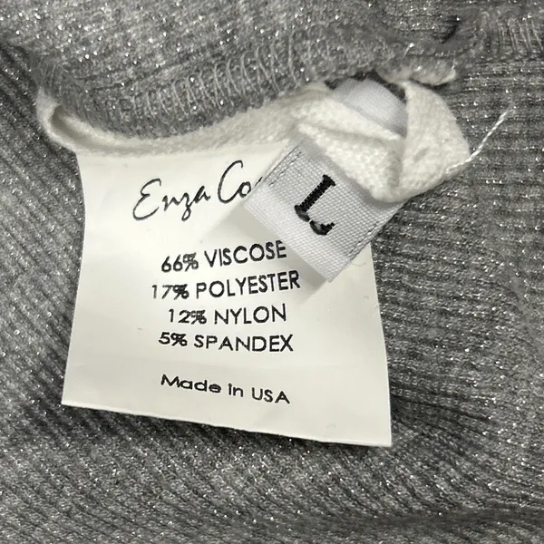 Enza Costa Top Womens Large Sparkle Metallic Ribbed Gray Stretchy Shirt USA - Image 5