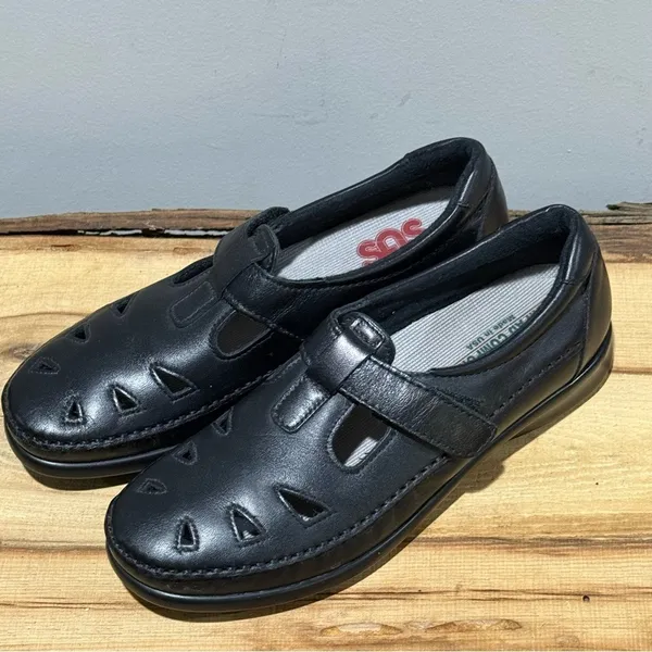SAS‎ Roamer womens black leather strap loafers size 6N A26 - Image 3