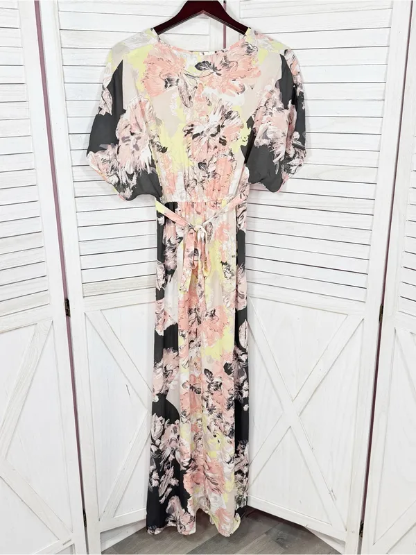 Bar III Floral Boho Faux Wrap Dolman Sleeve Maxi Dress Peach Black Multi XS - Image 8