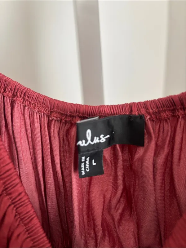 Lulu’s Burgundy Ruffle Peplum Crop Top Women’s Size Large Boho Tank Flowy Silky - Image 4