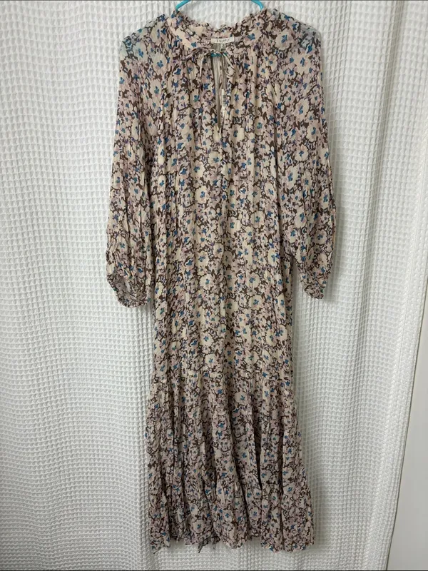 Z Supply Char La Paz Floral Midi Dress Latte Floral Tiered Medium NWT - Image 5