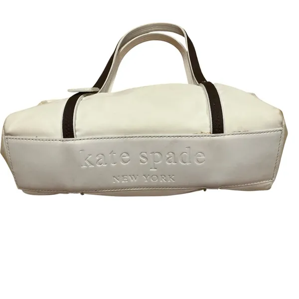 Kate Spade New York white and brown trim small nylon Tote handbag - Image 5