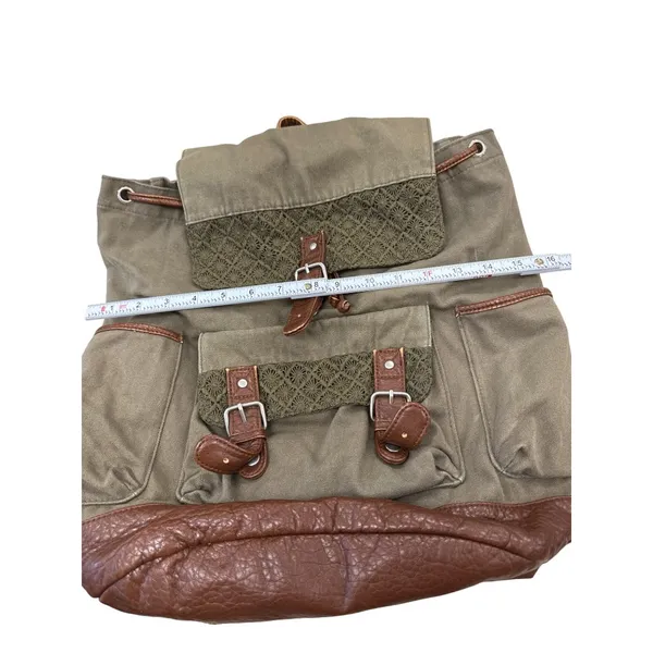 Cape Juby Womens Green Denim & Faux Leather Backpack 14x16 SKU 7057 - Image 6