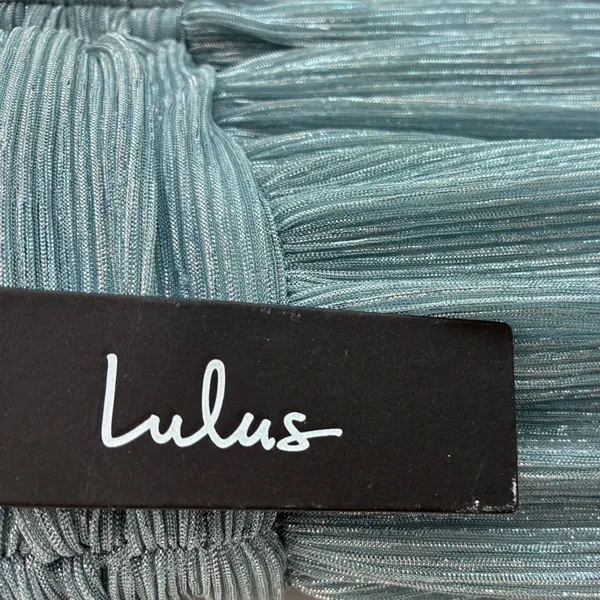 Lulus Light Blue Metallic Pleated Mini Dress V-Neck Open Back‎ 17D1756 Womens S - Image 12