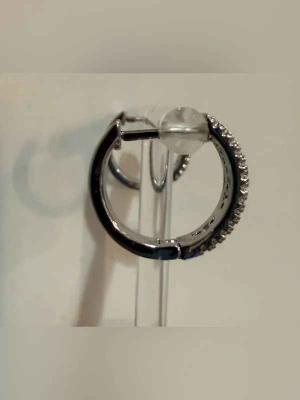 Small Navy and White CZ Huggie Hoop Earrings - Image 3