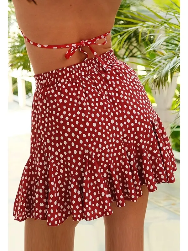 NWT Cupshe Red and White Polka Dot Drawstring Mini Skirt - Size: Medium - Image 7