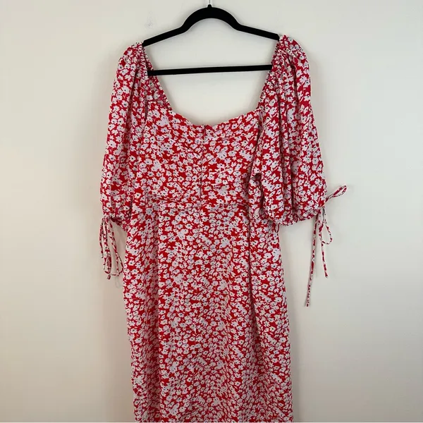 Showpo. Red and White Ditsy Floral Red Dress Midi Slitted Dress Size 16 - Image 7