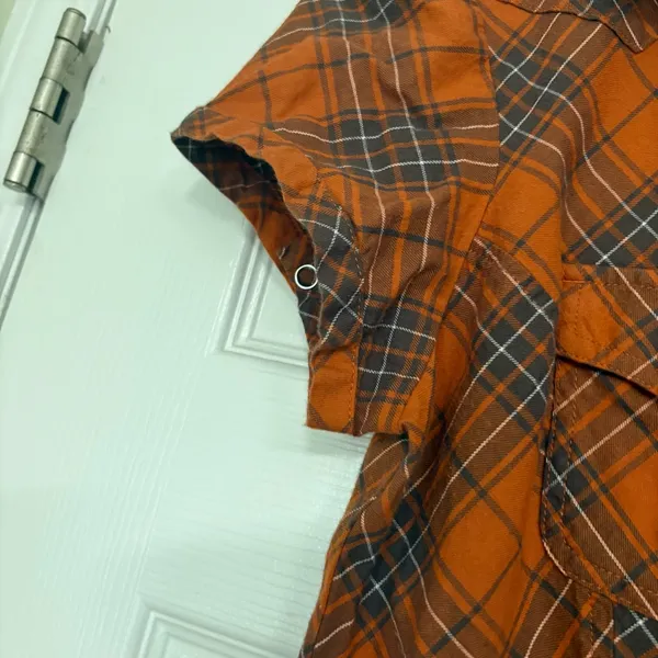 Harley Davidson Orange Plaid Short Sleeve Button Up‎ Size Medium - Image 5