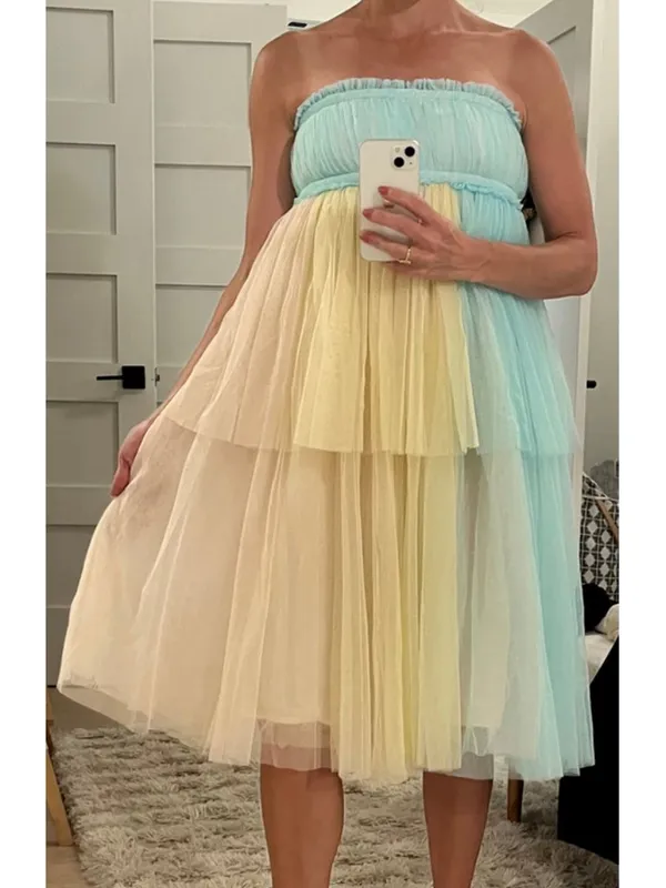 Pernille Anthropologie Rosenkilde Strapless Colorblock Tulle Dress Size X-Small - Image 3