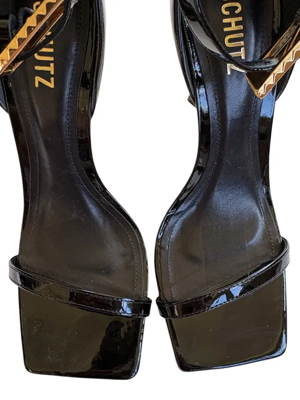 NWOT SCHUTZ Leather Ciara Gold Heel Stiletto Sandals Black Size 8.5 - Image 6