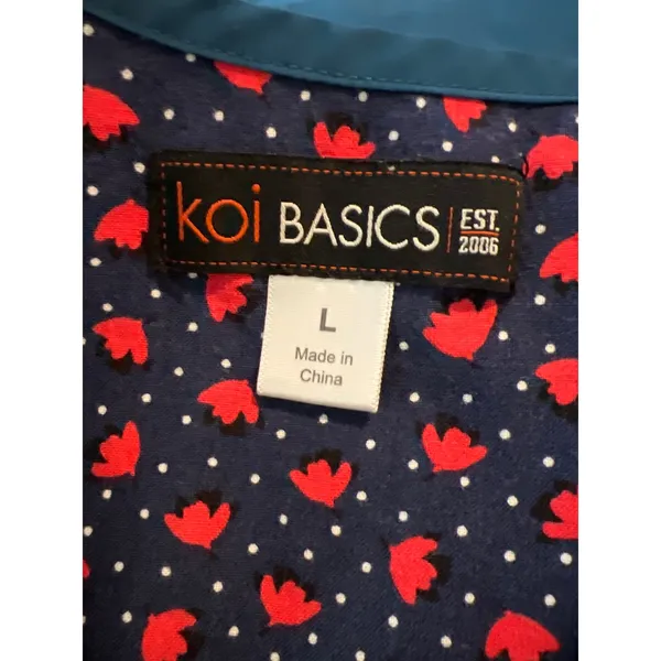 Koi Basics Becca V-Neck Scrub Top Teal Floral Trim Large - Image 3