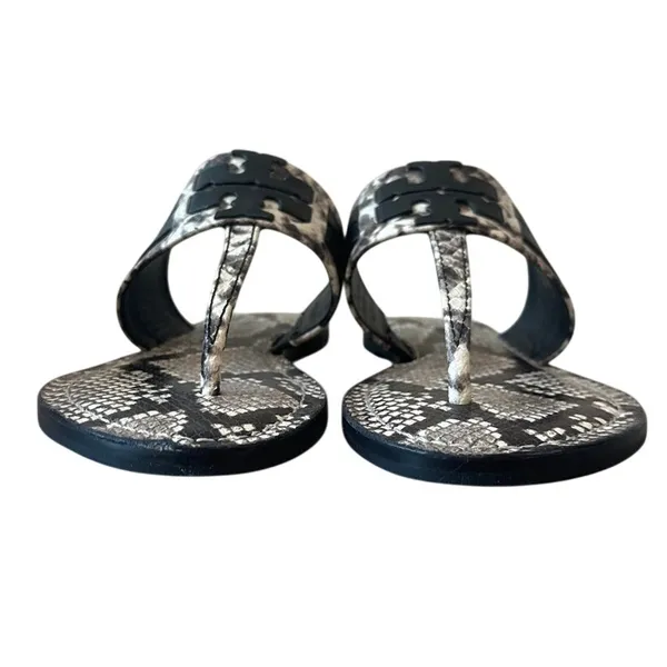 Tory Burch Leigh Thong Sandals 8.5‎ Roccia Snakeskin Black Logo - Image 3