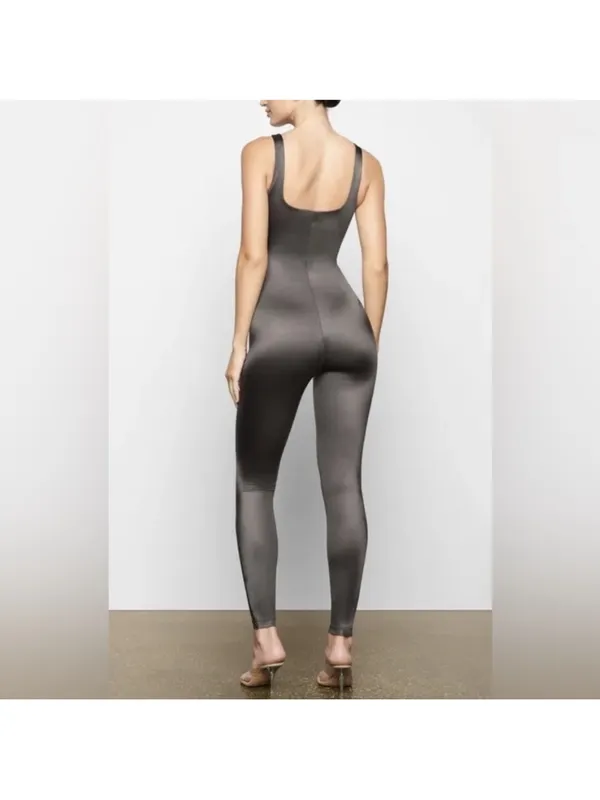 SKIMS All-In-One Shine Square‎ Neck Tank Jumpsuit Gunmetal Bodysuit Size 4X - Image 4